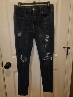 American Eagle Outfitters Dark Blue Distressed Skinny Jeans